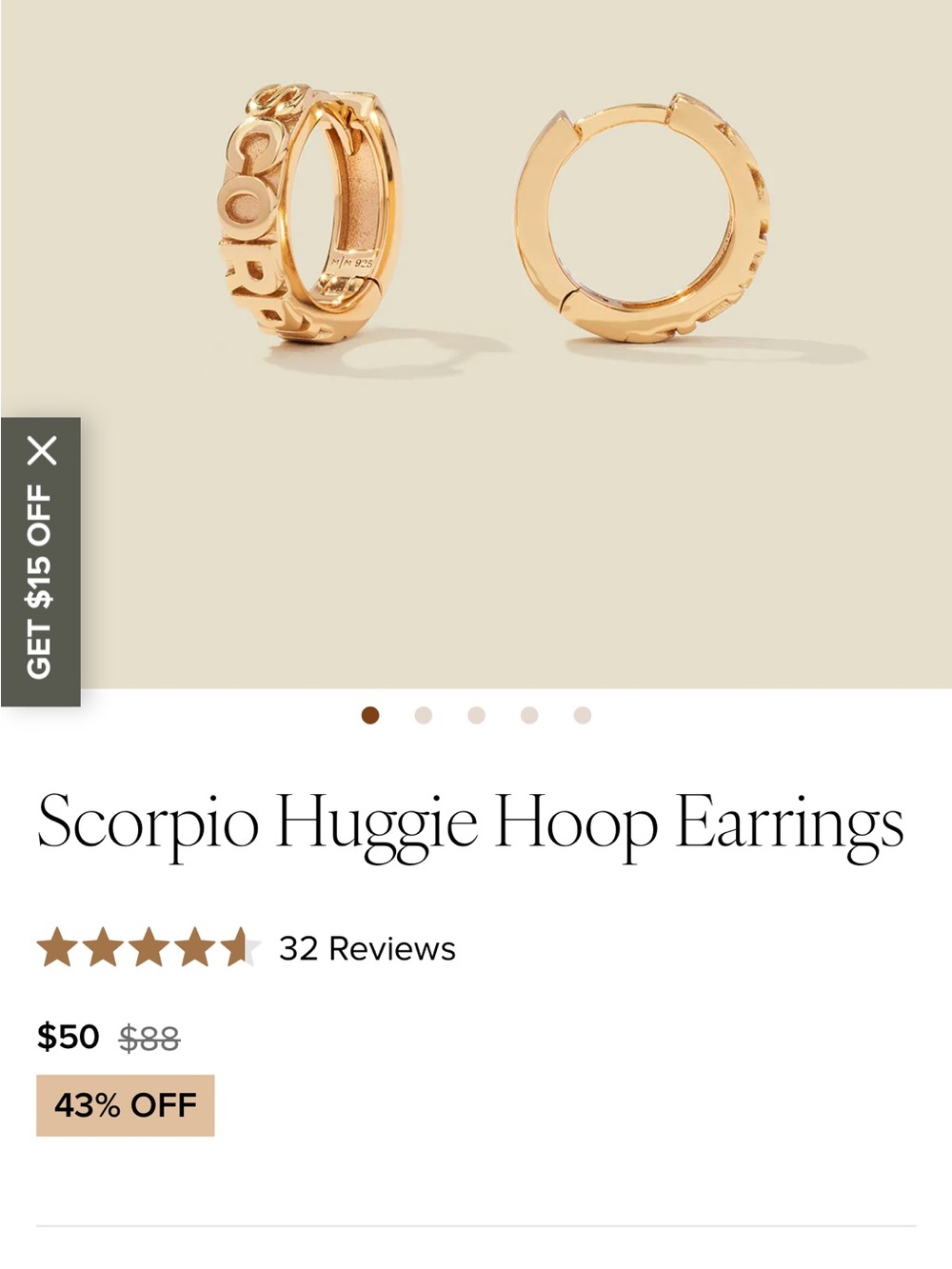 Made By Mary- Scorpio Huggie Gold Hoop Earrings